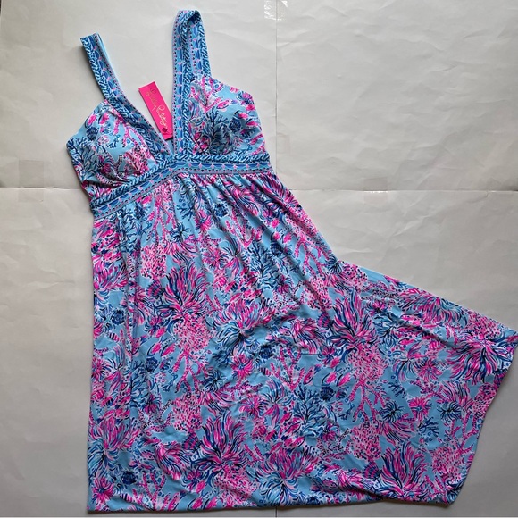 Lilly Pulitzer Dresses & Skirts - NWT Lilly Pulitzer Serena V-neck Maxi Dress Celestial Blue Seek and Sea Size 6